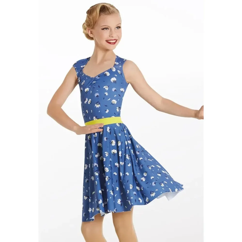 Pre-Owned Dance Costume Weissman 11865 Medium Child Blue Dress Jazz Rhinestones